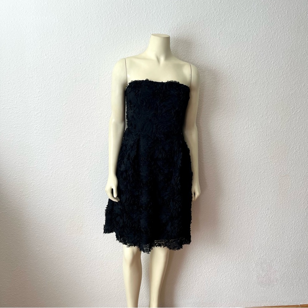 Zara  Basic Evening Black Floral Appliqué Strapless Dress Black L